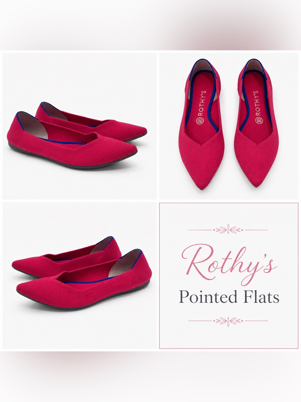 Rothy’s Fuchsia Pointed Toe Knit Flats Women’s Size 8